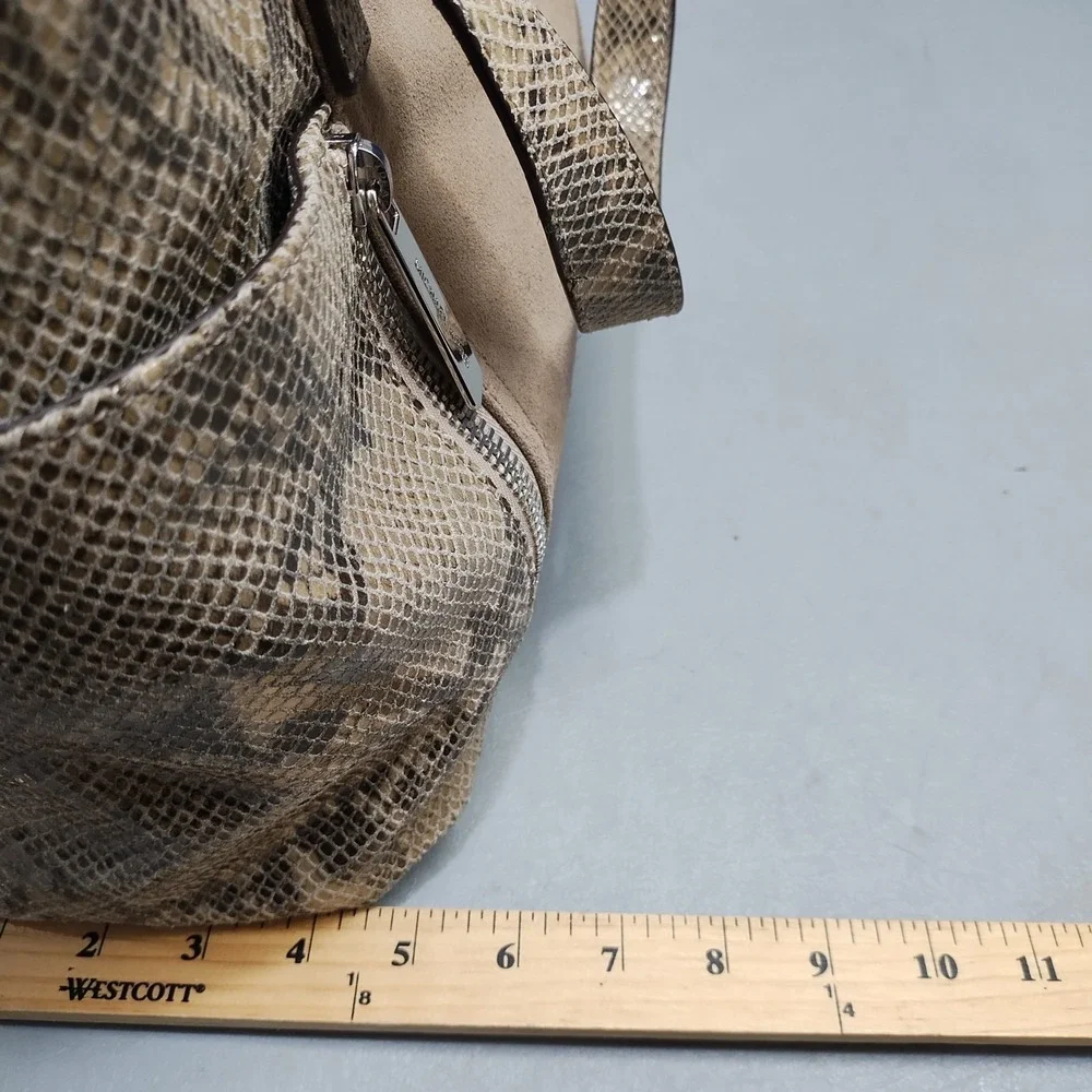Michael Kors Shoulder Bag Womens Brown Snakeskin Print Suede Leather Zip Closure